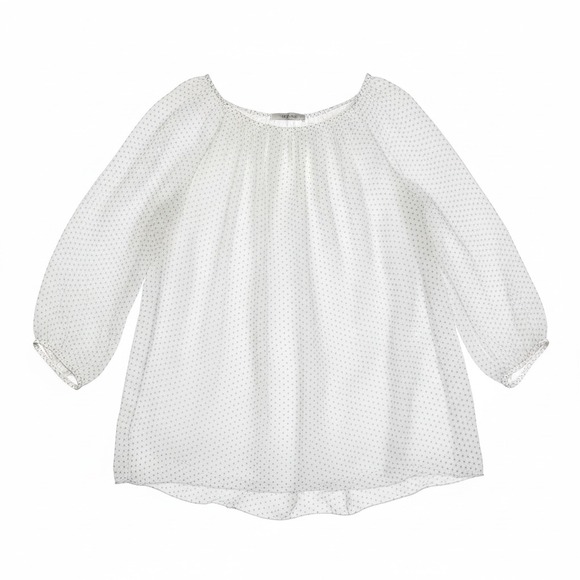 Viola Borghi Tops - Viola Borghi Italy‎ White 100% Silk Polka Dot Sheer Layered Blouse Small